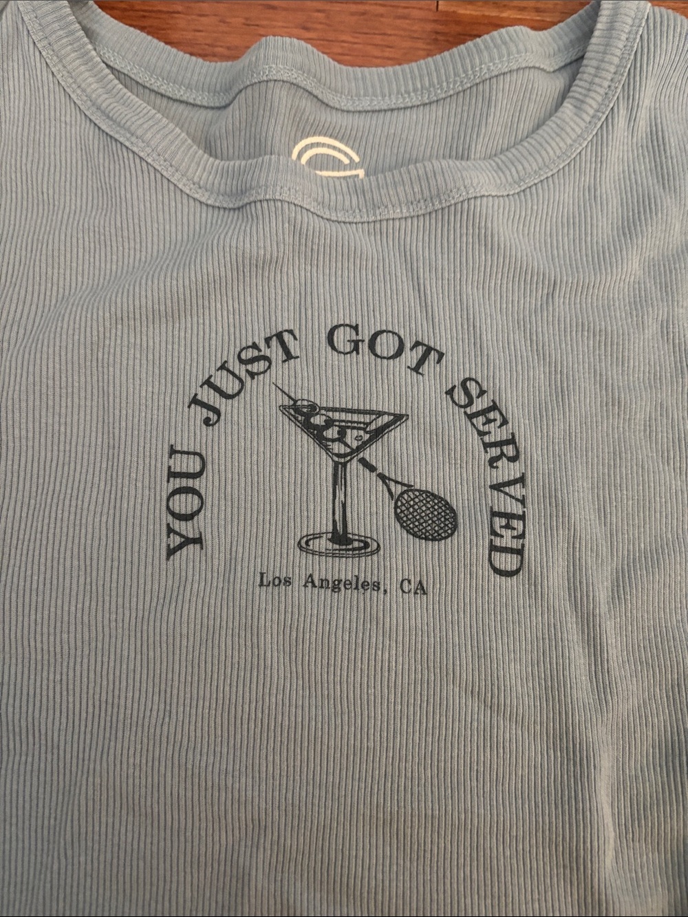 TJ Maxx Social Culture Blue “You Just Got Served” Baby Tee Women’s Size Small - Picture 2 of 4